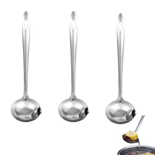 3 Pack Soup Ladle Fat Separator Stainless Steel Ladle with Pour Spout Oil Separator Soup Spoon Grease Strainer Serving Spoon Gravy Pouring Ladles for Soups Stocks Sauces Broth Drippings