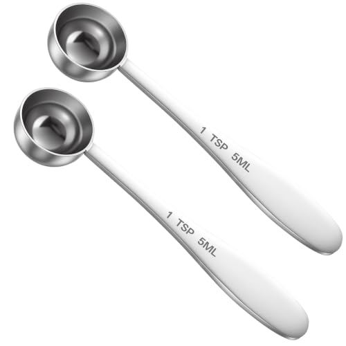 2PCS 1tsp Teaspoon Measuring Spoons (5ml 1/3tbsp),Stainless Steel Individual Measuring Spoons Long Handle Single Metal Tea Scoop for Kitchen Tea Coffee Spices