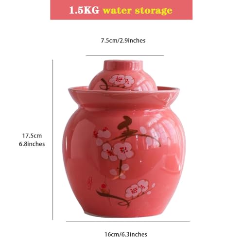 Thickened Ceramic Kimchi Jar, Water Seal Fermentation Tank, Chinese Plum Blossom Pattern Storage Container, Pickled Cucumbers, Sauerkraut(1.5kg/52.9oz) - size: 1.5kg/52.9oz
