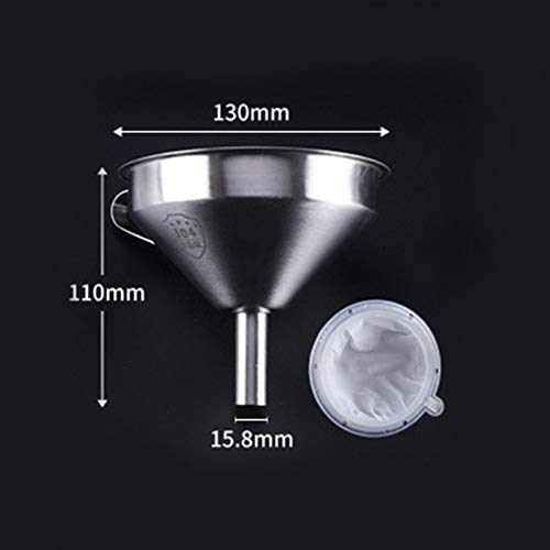 Stainless Steel Funnel with Fine Mesh Strainer, 5-Inch Metal Hopper with Handle, 300 Mesh Cooking Oil Filter Jam Straining Set for Transfer of Liquid Ingredients/Wine/Liquor/Enzymes