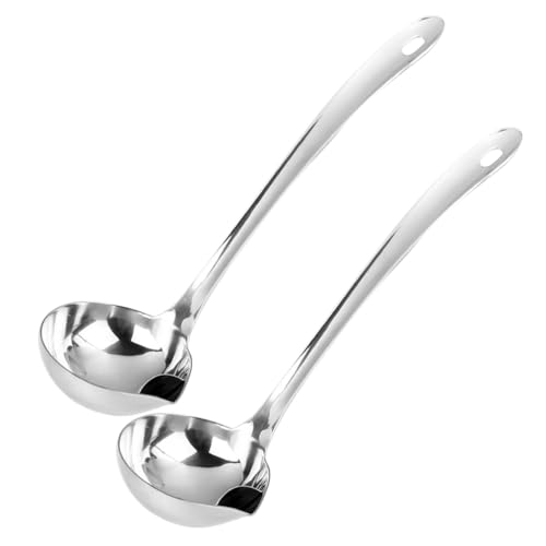 Fat Separator Ladle with Pour Spout Stainless Steel Oil Skimmer Spoon for Cooking Grease Separation and Soup Serving 10.43 Inch Set of 2