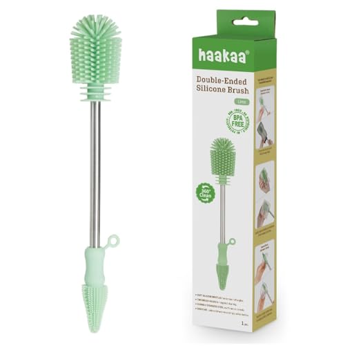Haakaa Silicone Cleaning Brush – Household Cleaning Brushes for Bottles and Crevices – Food-Grade Silicone: Dishwasher Safe - color: Brush-lime