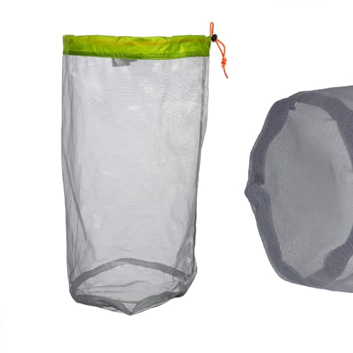Camping Mesh Bag, Mesh Stuff Sack Light weight Nylon Mesh Drawstring Storage Bag for Travelling Hiking Camping Stuff Storage(L)