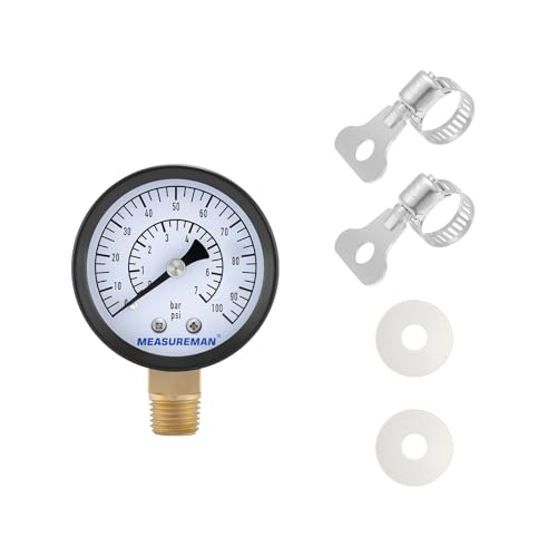MEASUREMAN CO2 Regulator Gauge Set for Beer Kegs, 0-100 PSI, Dual Scale, Bar/PSI, 2’’ Dial, 1/4’’ NPT, Black Iron Case, Aluminum Pointer, Brass Components, with Hose Clamps& Nylon seals - size: 1pc, style: 0-100 psi With Washers & Clamps