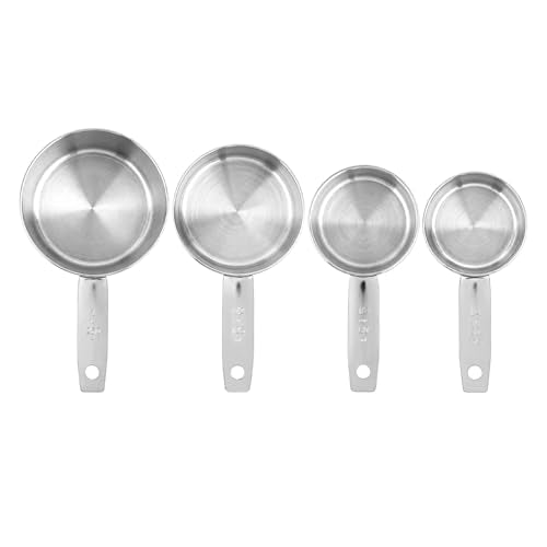 4pcs Measuring Cup Scoops, 4 Sizes Stainless Steel Cup Scoop Set with Scale Tasse a Mesurer for Kitchen Liquid & Dry Ingredients Coffee Cooking Baking Accessories Essentials Utensils Gadgets (Silver)