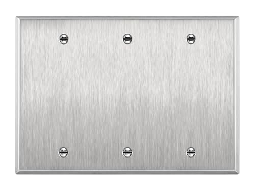 ENERLITES Blank Device Metal Wall Plate, Corrosive Resistant, Size 3-Gang 4.50" x 6.38", 7703, 430 Stainless Steel, UL Listed, Silver - color: Stainless Steel, size: 3 Gang