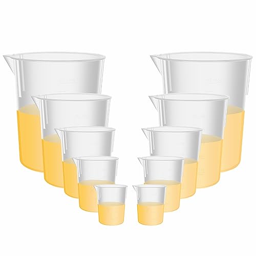 ULAB Scientific Plastic Beaker Set, 5 Sizes 50ml 100ml 250ml 500ml 1000ml, 2pcs for Each Size, Stackable with Spout, Molded Graduation, UBP1007 - style: 5 Sizes with Molded Graduation