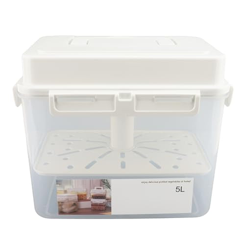 Focket Sauerkraut Container, 5L Wide Mouth Rectangular with Elastic Platen for Airtight Sealing Kimchi Container Four Side Locks Fermentation Crock Vacuum Lid for Pickle Fermentation