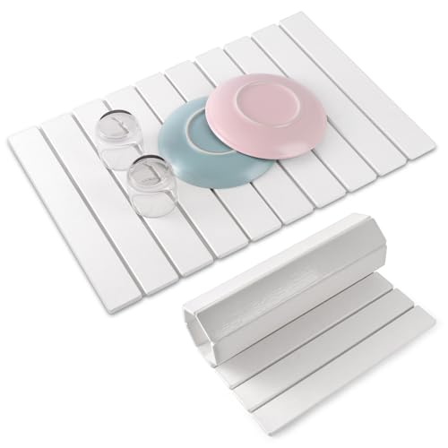 cuomaop Stone Dish Drying Mat for Kitchen Counter, 23x15.3 Inch Large Fast-Absorbing Diatomaceous Earth Drying Pad, Quick Dry Foldable Stone Dish Mats for Countertop Dishes, Bottles, Cups and Utensils - color: White