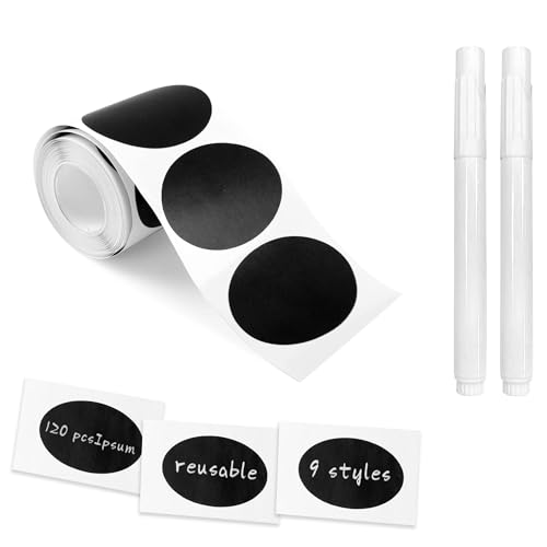 Chalkboard Labels, 120 Pcs Black Reusable Waterproof Labels Stickers, Kitchen Pantry Sticker for Containers, Mason Jars, Condiments, Food Storage (Oval) - style: 120pcs-Oval