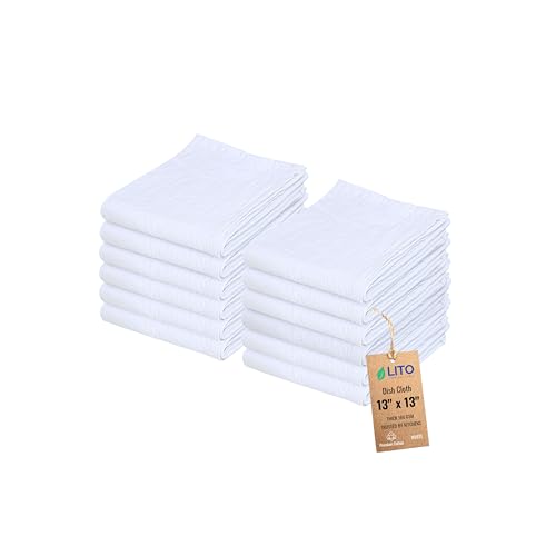 Dish Cloths Cotton| Kitchen Wash Cloth | Shop Towels Absorbent and Lint Free Flour Sack| Dishcloths for Kitchen Washing Dishes| Thick Absorbent Quick Dry Dish Rags | 12 Pack 13"x13" White - color: White, size: 13"x13"-Pack of 12