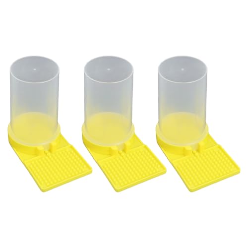 3-Pack Bee Drinkers for Hive, Plastic Water Feeder with Basin at Entrance, Easy Fill Bee Hydration Station, Yellow for Beekeeping Supplies