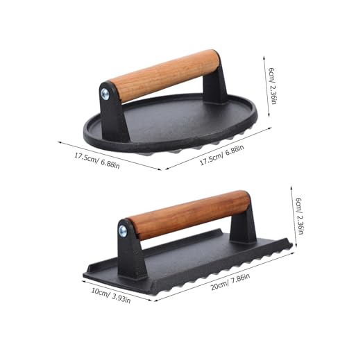 BESPORTBLE 2pcs Cast Iron Meat Press Burger Weight Press for Grill BBQ Design with Wooden Handle for Steak Sandwich Making