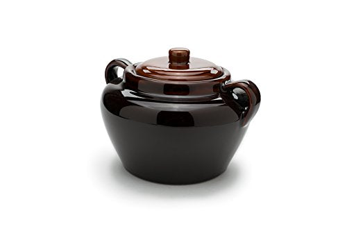 Fox Run 0350 Stoneware Bean Pot, 9.75", Brown | Bake & Serve Baked Beans, Stews, Chili & More | Scratch & Stain Resistant | Beautiful Earthenware | Large 3.5 Quart Capacity