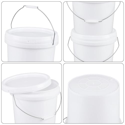 6 Pack 4-Gallon White Bucket with Lid, Food-Grade Bucket Pail | BPA-Free Durable Plastic Pail for Storage and Food Prep, Metal Handle With Plastic Grip, Stackable