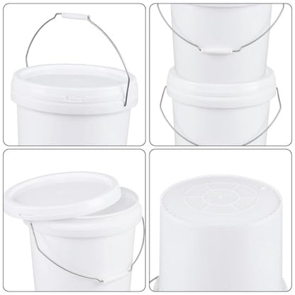 6 Pack 4-Gallon White Bucket with Lid, Food-Grade Bucket Pail | BPA-Free Durable Plastic Pail for Storage and Food Prep, Metal Handle With Plastic Grip, Stackable