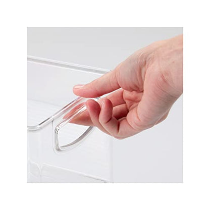 mDesign Plastic Stackable Kitchen Organizer - Storage Bin with Handles for Refrigerator, Freezer, Cabinet, and Pantry Shelves Organization - Food Container - Ligne Collection - 4 Pack - Clear - size: 16 x 5.75 x 5