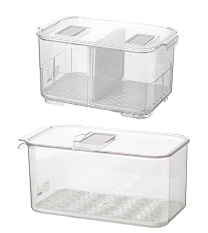 SANNO Fridge Produce Saver Stackable Refrigerator Organizer Keeper with Lids and Removable Drain Tray for Veggie, Berry, Fruits and Vegetables,Pack of 2 - size: 12.4” x 6.4”x 5.7"+9.2"x5.8"x4.8"