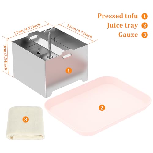 Stainless Steel Tofu Press with Presser Towel & Drip Tray – DIY Tofu Maker for Homemade Firm Tofu, Paneer & Cheese – Effortless Water Removal for Enhanced Texture & Flavor - size: 4.72 x 4.72 Inches