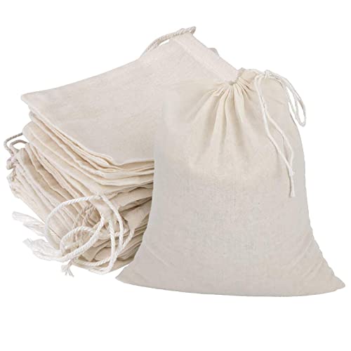 20 Pcs Natural Cotton Muslin Drawstring Bags, 8 x 10 inches | Unbleached Cotton, Straining Bags, For Herbs, Cheese, Coffee, Tea, Soup, Broth, Spices - size: 8 x 10 inches