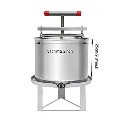 12.6L Bee Honey Press Extractor, Household Manual Honey Extractor Beekeeping Machine Grape, Stainless Steel Household Grape Fruit Juice Wine Making Equipment for Self in Home