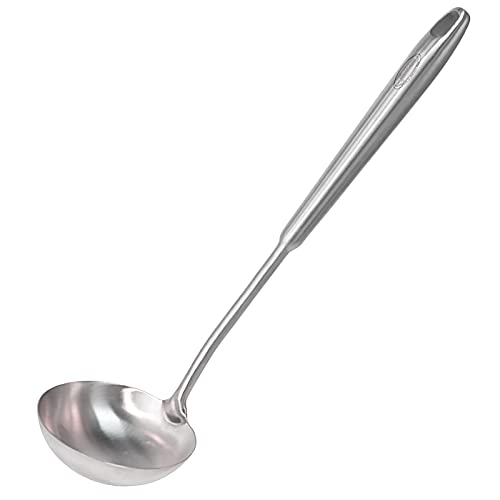 Newness Soup Ladle, [Rustproof, Heat Resistance, Integral Forming] Resilient 304 Stainless Steel Soup Spoon with Vacuum Ergonomic Round Handle, Cooking Spoon for Kitchen, 13.7 Inches - color: Sliver