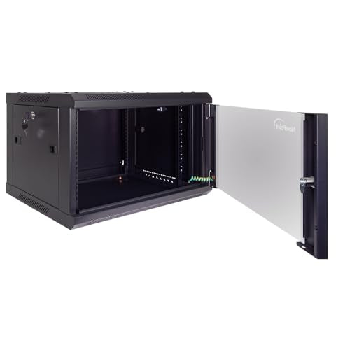 NavePoint 6U Server Cabinet Wall Mount Rack Enclosure Includes 2 Fans, Locking Glass Door, Removable Side Panels – 6U Network Cabinet 17.7” Deep, 19 Inch Server Rack for IT and A/V Equipment - size: 6U - 450mm Depth