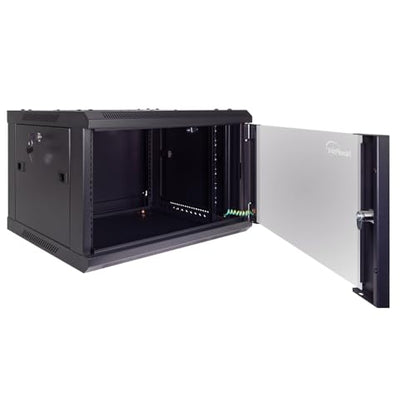 NavePoint 6U Server Cabinet Wall Mount Rack Enclosure Includes 2 Fans, Locking Glass Door, Removable Side Panels – 6U Network Cabinet 17.7” Deep, 19 Inch Server Rack for IT and A/V Equipment - size: 6U - 450mm Depth