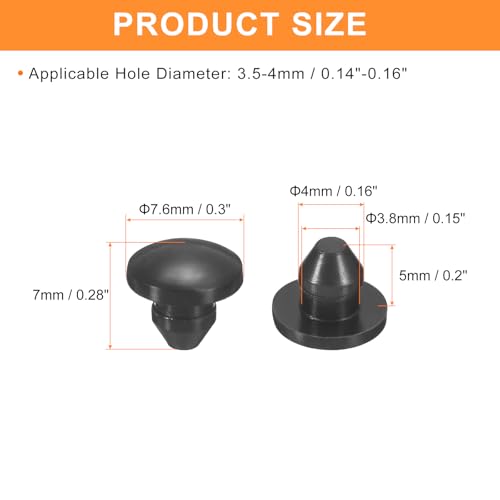 uxcell 25Pcs Silicone Plugs, Rubber Round Snap in Locking Hole Plugs for 3.5-4mm Hole, Hole Stoppers Waterproof Hole Plug for Metal Tube, Furniture End Caps Inserts, Black - size: 3.5-4mm
