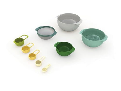 Joseph Joseph Nest 9 Nesting Bowls Set with Mixing Bowls Measuring Cups Sieve Colander, 9-Piece, Blue - color: Opal, style: Plastic