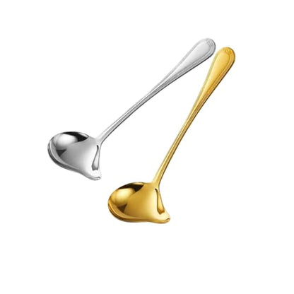 2-Pack Gravy Spoon Small Ladle for Sauce/Gravy / .1 Ounce mini Stainless Steel Ladle with Pouring Spout Gravy Drizzle Spoon. (Gold & silver)