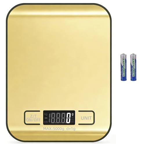 Digital Shipping Scale,Stainless Steel Panel, Accurate Portable Postal Scale for Packages, Small Business,Kitchen, Food, Handmade, Liquids, and Boutique (Mirror Gold Battery(5kg/1g)) - color: Mirror Gold Battery(5kg/1g)