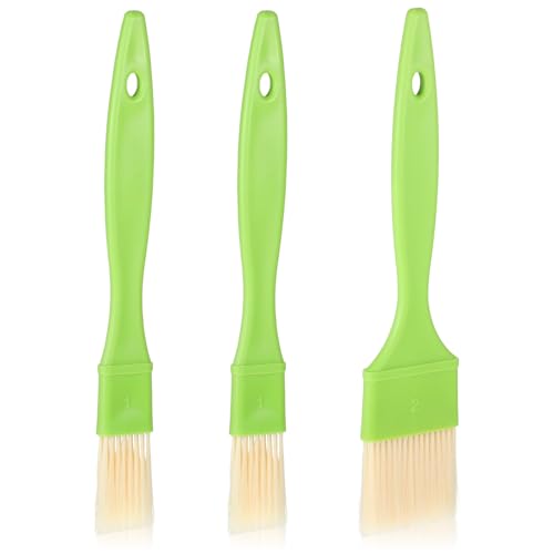 3 Pcs Pastry Brush Set – Heat Resistant Bristle Basting Brushes for Cooking | Kitchen Food Brush for Baking, Grilling, Spreading Oil, Butter, BBQ Sauce, Marinade (1/1/2 inch, Green)