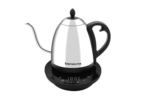 Bonavita Cosmopolitan 1.0L Gooseneck Electric Kettle, Stainless Steel Water Boiler for Coffee Brew and Tea Precise Pour Control, 6 Preset Temps, Glass Touch Panel, 1200W Fast Boil, Mirror Polished - color: Mirror Polished