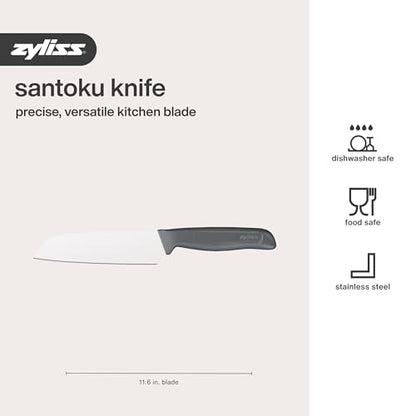 Zyliss Comfort Knife - Japanese Stainless Steel Blade - Non-Slip Contoured Handle for All Hand Sizes - Kitchen Tools with Safety Kitchen Blade Guards - Dishwasher Safe - 5.9" Santoku Knife - size: 5.9"