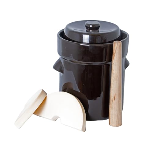 Lehman's European Style Fermentation Crock Set with Wooden Stomper and Fitted Weights, Set to Preserve Sauerkraut Pickles Kimchi and More - size: 2.6 Gallon
