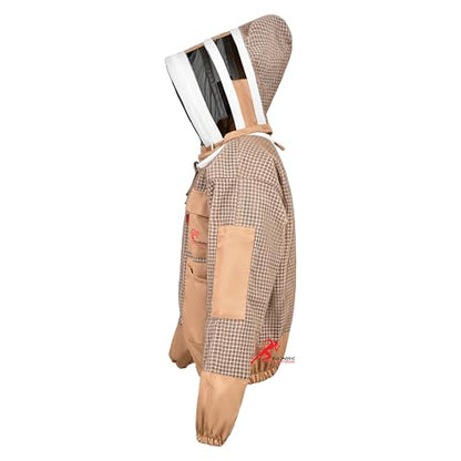 3 Layer Bee Jacket with Fencing Veil and One Pair of Gloves Beekeeping Jacket for Beginer and Professional Fully Protective Jacket Sting Proof Bee Jacket Ventilated Beekeeper Jacket (Khaki, 3X-Large) - color: Khaki, size: 3X-Large
