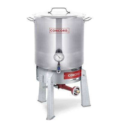 CONCORD Stainless Steel 30 QT Home Brew Kettle Stock Pot + CONCORD Titan Burner, 50,000 BTU Single Propane Stove
