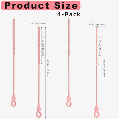 Silicone Straw Cleaner Brush, 4Pcs Reusable Straw Brush Set with Extra-Long Design for Cleaning Thin Metal Straws and Wider Milkshake Straws （6mm+9mm Pink) - color: Pink