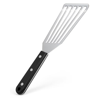 Newness Metal Fish Turner Spatula Stainless Steel for Kitchen Use, Small Griddle Egg Spatula, Flexible, Polished Metal, Corrosion Resistant, Kitchen Slotted Turner with Thin Edge Ideal for Turning,11" - size: Length:11 Inches (28 cm)