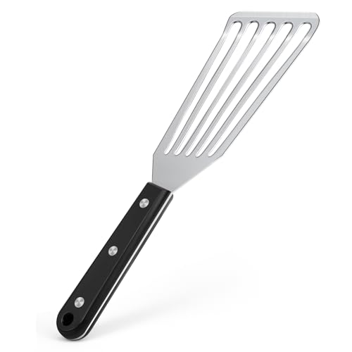 Newness Metal Fish Turner Spatula Stainless Steel for Kitchen Use, Small Griddle Egg Spatula, Flexible, Polished Metal, Corrosion Resistant, Kitchen Slotted Turner with Thin Edge Ideal for Turning,11" - size: Length:11 Inches (28 cm)