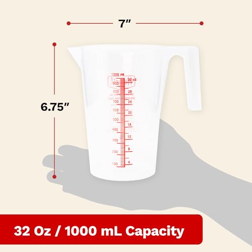 The Harvest Company 1000ml Calibrated Measuring Cup, Milliliters and Ounces, Clear Plastic with Spout for Mixing and Measuring Fertilizers, Pesticides and More - size: 1000ml