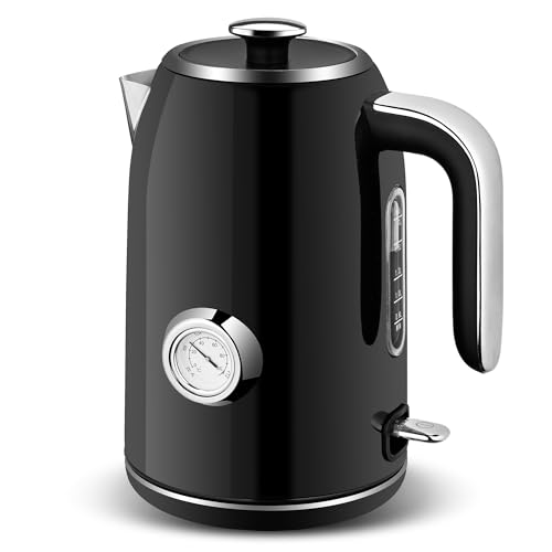 PUKOMC Electric Kettle,1.7L Stainless Steel Electric tea kettle | Temperature Gauge, Fast Boiling, Auto Shut - off, BPA - Free, Boil - Dry Protection 1500W,LED Light,Easy clean - color: Black