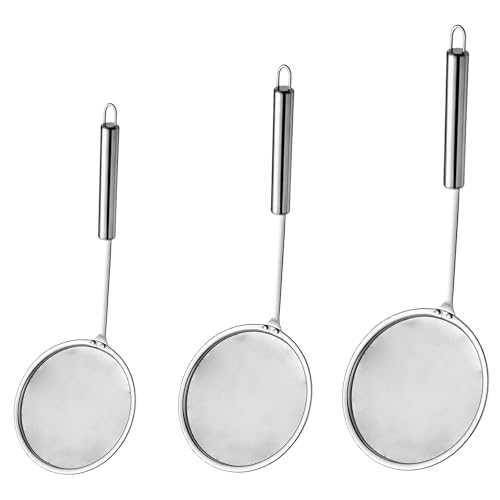 3 Pack Fat Skimmer Spoon Multi-Functional Stainless Steel Hot Pot Fat Strainer with Fine Mesh (4”, 4.7”, 5.5”) Long Handle for Frying, Soup, Quinoa, Miso - size: 3 Pack