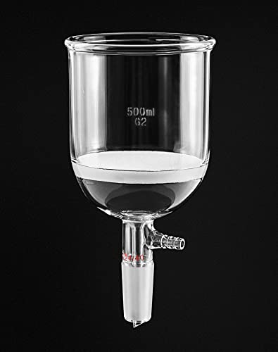 QWORK 500ml Filtering Buchner Funnel Medium Frit (G2) Lab Glassware with Standard 24/40 Joint and Vacuum Serrated Tubulation, 94mm I.D, 100mm Depth