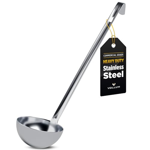Vollum Metal Ladle Stainless Steel – Heavy Duty One-Piece Large Soup Ladle with Long Handle for Gravy, Stew, Sauce – Kitchen Utensils for Cooking - 16 Ounce (5" Bowl Diameter, 16" Handle Length) - size: 16 Ounce (5" Bowl Diameter, 16" Handle Length)