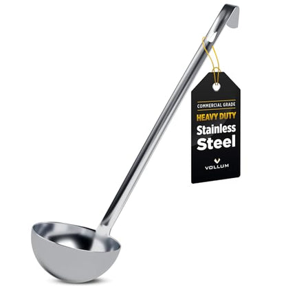 Vollum Metal Ladle Stainless Steel – Heavy Duty One-Piece Large Soup Ladle with Long Handle for Gravy, Stew, Sauce – Kitchen Utensils for Cooking - 6 Ounce (3.6" Bowl Diameter, 12.1" Handle Length) - size: 6 Ounce (3.6" Bowl Diameter, 12.1" Handle Length)