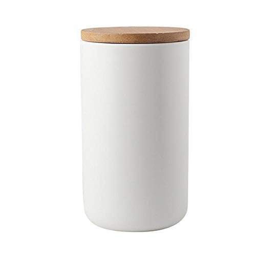 Ceramic Food Storage Jar Canister Modern Design Food Canisters with Airtight Seal Bamboo Lid, Loose Tea Coffee Spice Nuts Snacks Storage Jar Canister (White 33.81oz/1000ml) - size: White 31.67oz/900ml