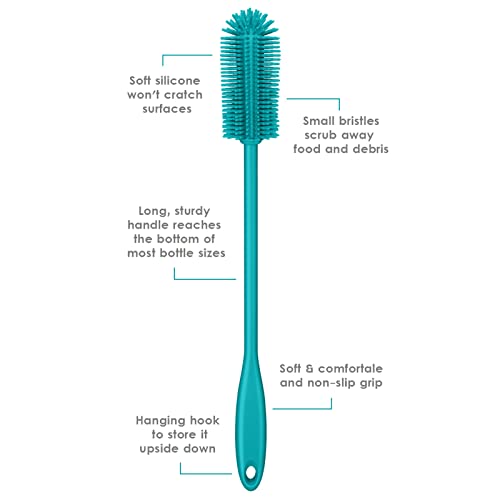 Silicone Bottle Brush, Water Bottle Cleaner Brush with Long Handle, Perfect for Cleaning Narrow Neck Containers, Vacuum Sports Bottle, Tumblers, Flask, Glassware (1 Pack, Turquoise) - color: Turquoise