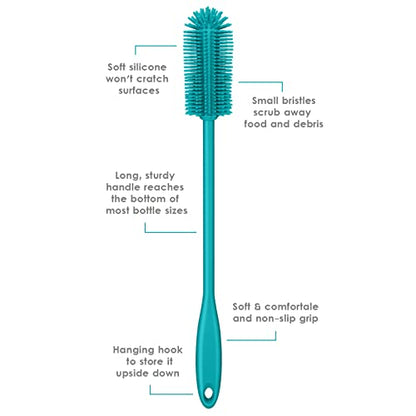 Silicone Bottle Brush, Water Bottle Cleaner Brush with Long Handle, Perfect for Cleaning Narrow Neck Containers, Vacuum Sports Bottle, Tumblers, Flask, Glassware (1 Pack, Turquoise) - color: Turquoise